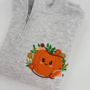 Embroidered Pumpkin Zip Up Crewneck