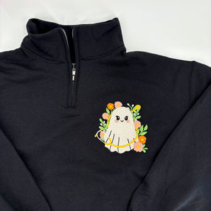 Embroidered Ghost Zip Up Crewneck