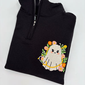 Embroidered Ghost Zip Up Crewneck