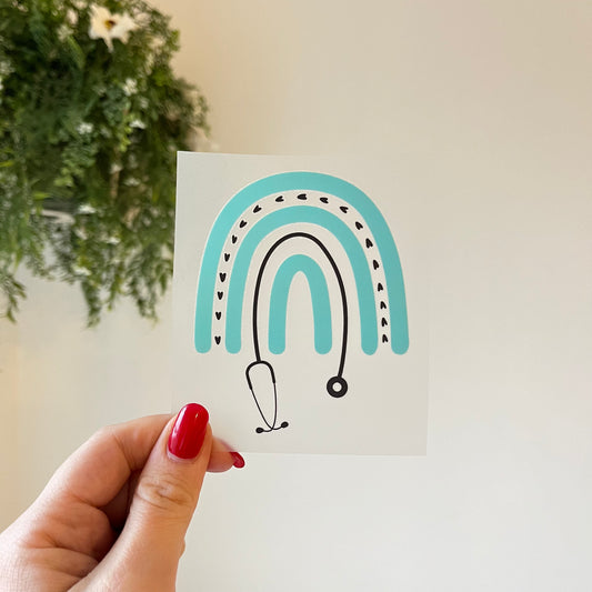 Rainbow Stethoscope Teal Heat Transfer