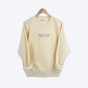Floral Nurse Embroidered Crewneck