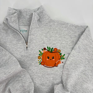 Embroidered Pumpkin Zip Up Crewneck