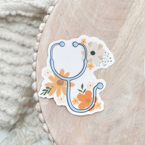 Floral Stethoscope Clear Sticker